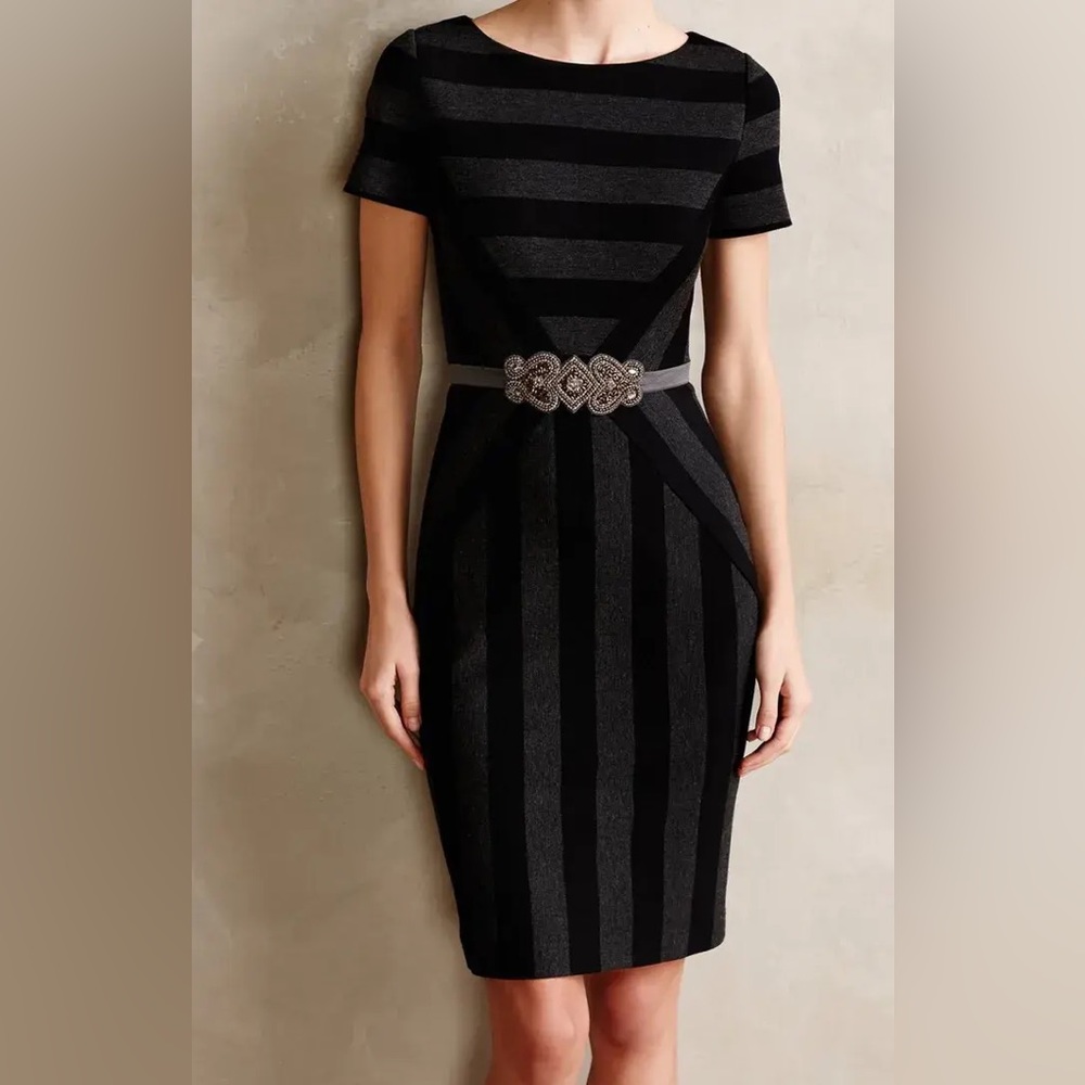 Maeve Black & Grey Striped Dress
